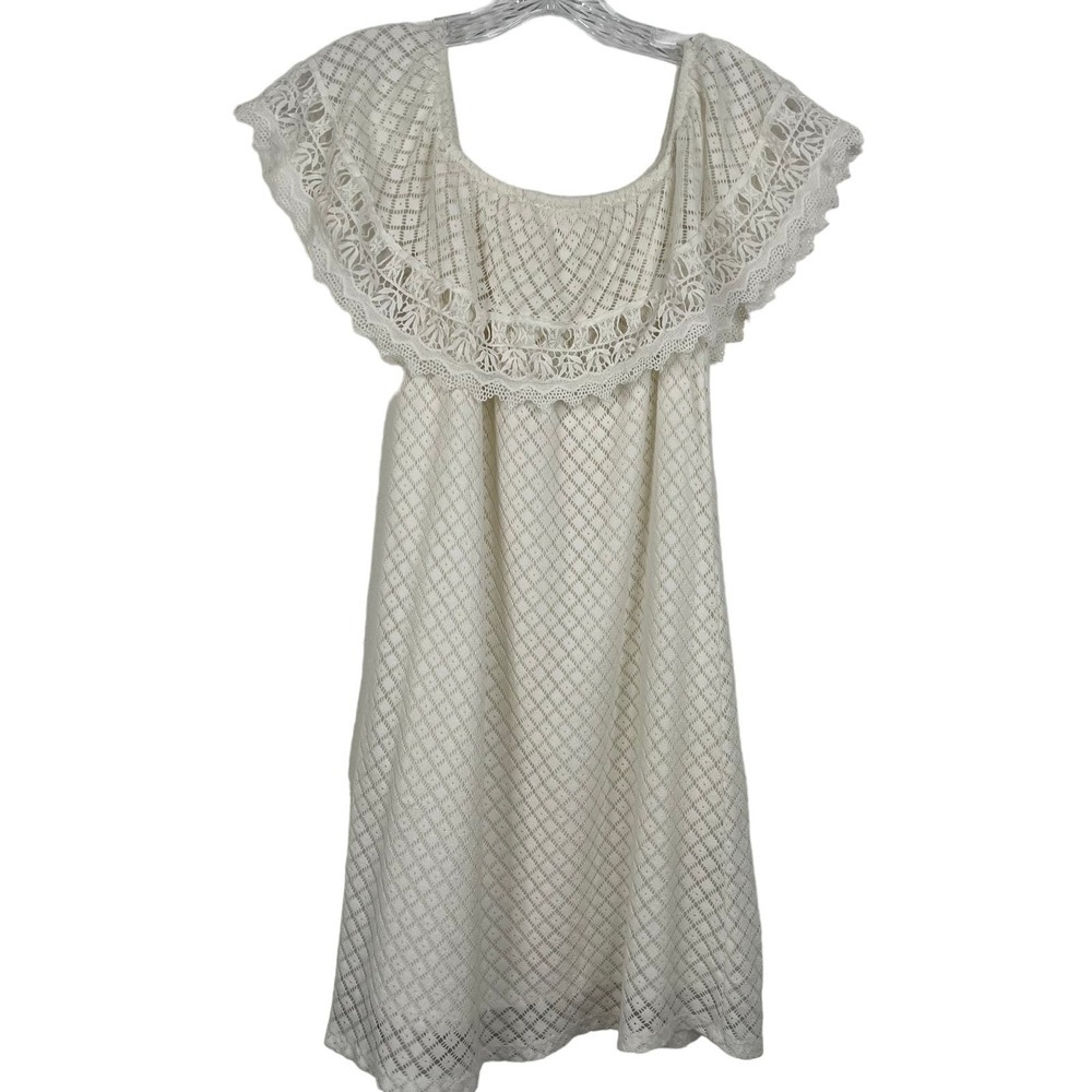 MANGO Women's Dress Solid White Guipure-Lace Off-Shoulder Fully Lined Size XS